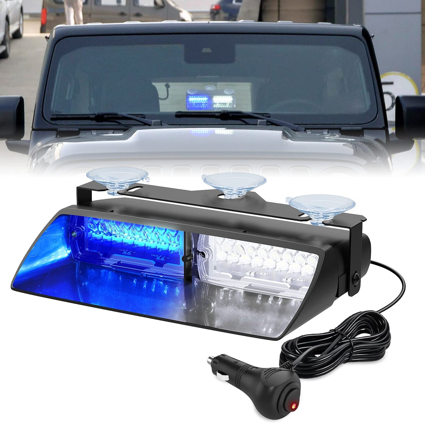 Nilight Blue and White Emergency Strobe Lights Windshield Hazard Warning Safety Flash Light with Suction Cups Super Bright LED for Police Enforcement Firefighters Vehicle Truck