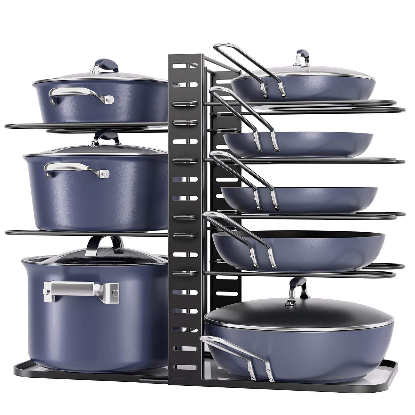 ORDORA Pots and Pans Organizer under Cabinet 14.55 Height, Adjustable 8-Tier Pot Organizers inside Cabinet, Kitchen Organizers and Storage Fit 6-11 inch Lightweight Cookware
