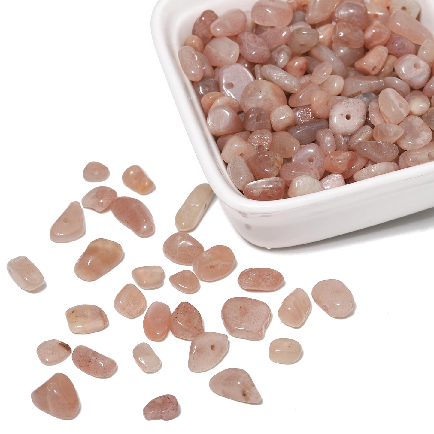 30in Sunstone Natural Chip Stone Beads 5-8mm About 230pcs, Irregular Drilled Light Orange Pink Bead for Bracelets Jewelry Making Supplies for Adults, DIY Crafts.