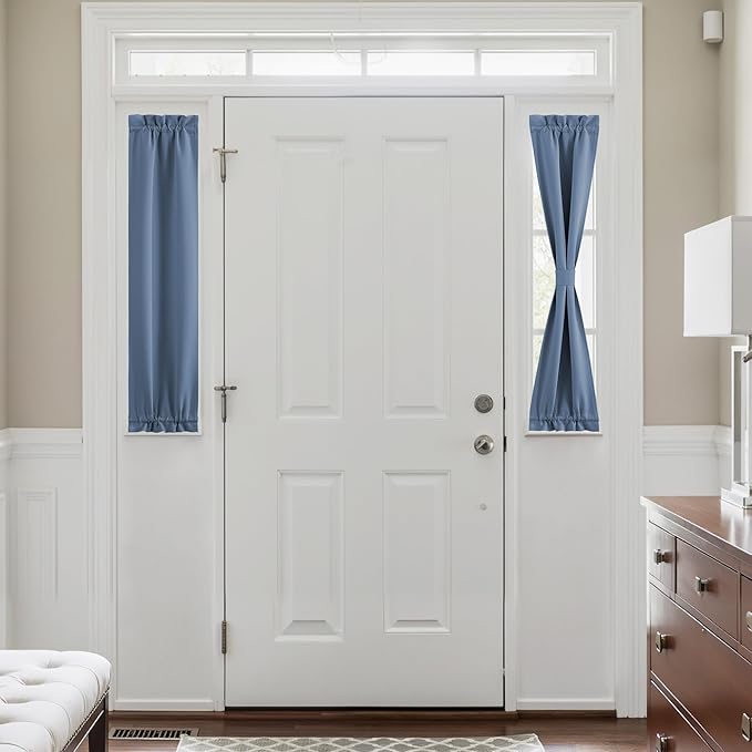 NICETOWN Blackout Side Door Curtains, Front Door Curtains for Small Window, Privacy Shades for Sidelight, Thermal Insulated Window Covering, Stone Blue, 1 Panel, W12 X L40 Inches Long