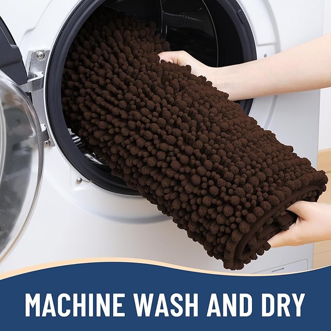 Arotive Luxury Chenille Bathroom Rug Mat, Extra Soft Thick Absorbent Shaggy Bath Rugs, Non-Slip Machine Wash Dry, Plush Bath Mats for Bathroom, Shower and Tub, 44x32, Brown