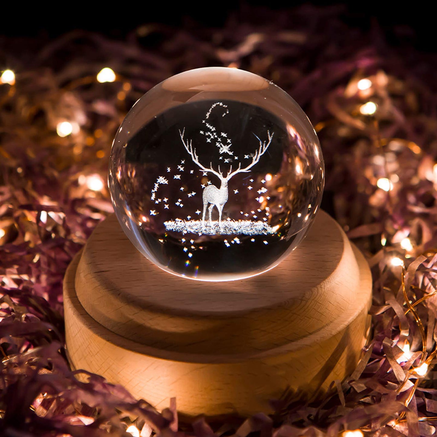 FSIGOM Projection LED Light-3D Crystal Ball Music Box Luminous Rotating Musical Box-Wood Base Best Gift for 【Mother's Day Gift】 Birthday Christmas (Elk)