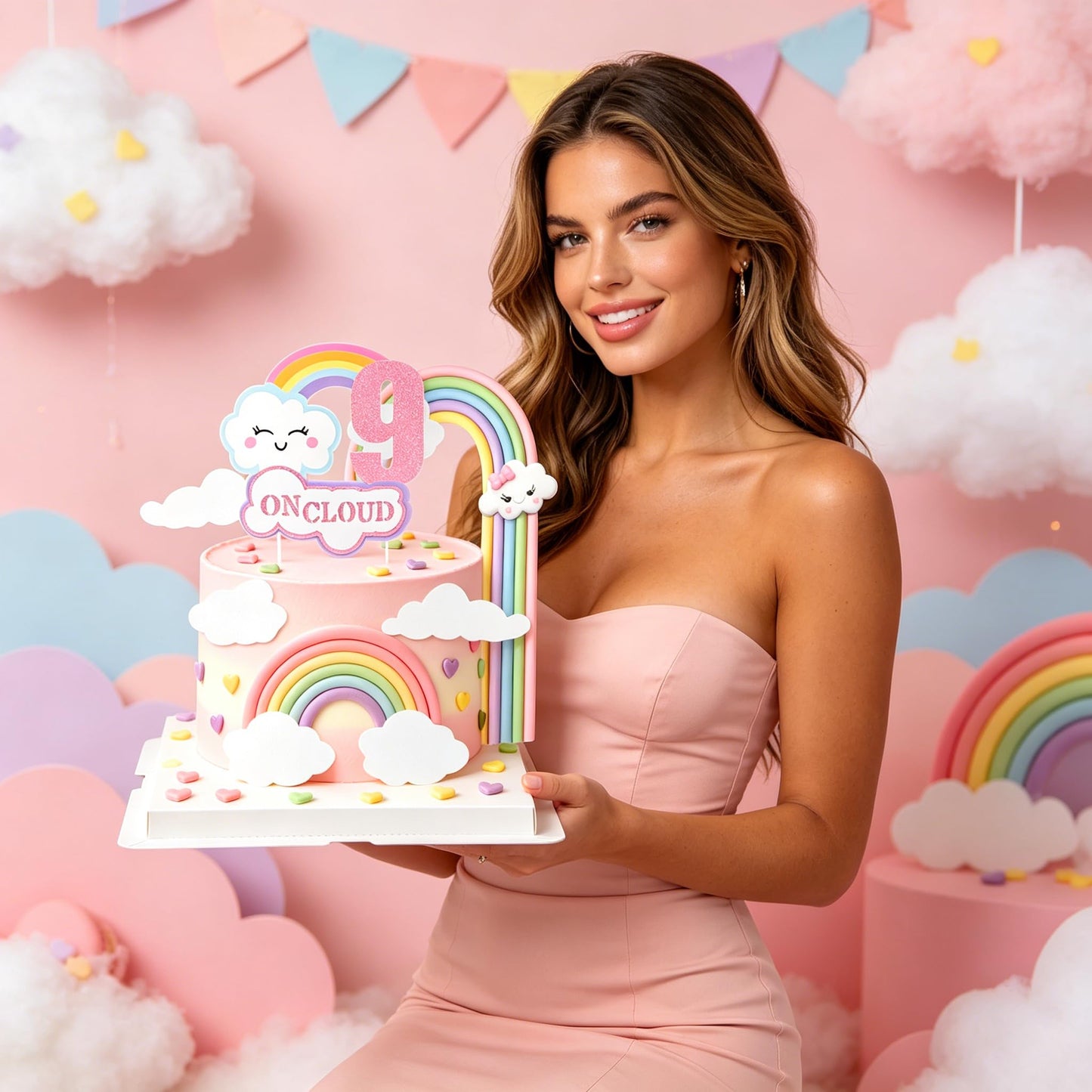 LaVenty On Cloud 9 Cake Decoration Topper 9th Birthday Cake Decoration 9th Bday Party Supplies Clouds