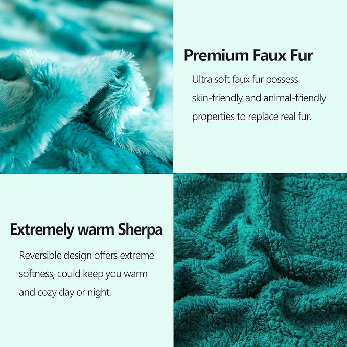 NEWCOSPLAY Super Soft Faux Fur Throw Blanket for Couch Tie-dye Light Teal Sherpa Fuzzy Plush Warm Blanket for Sofa Bed (Tie-dye Light Teal, Throw(40"x50"))