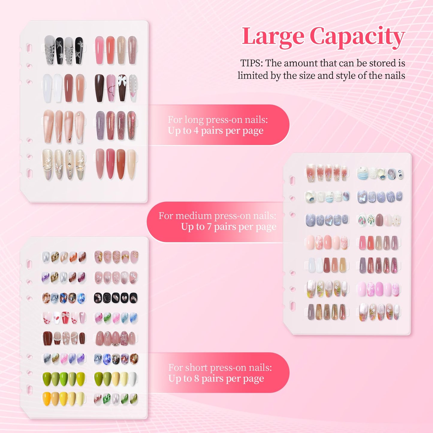 ASTONFOG Press On Nail Storage Organizer Binder with 8 Insert Pages - A5 Size & Double Sized Tape, Press on Nails Display Storage Book, Reusable Fake Nail Swatch Collecting Book (White)