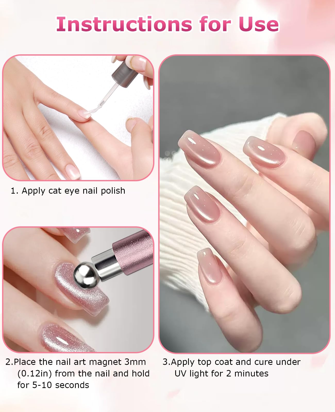 DAWZMR 15 Pieces Double-Head Heart Magnet for Cat Eye Gel Polish Nails, Multifunctional Flower Shape Cateye Nail Magnetic Tool