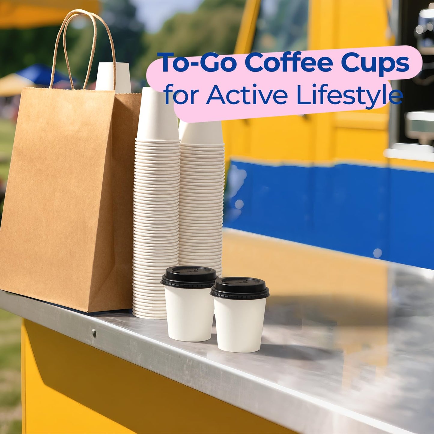 Fit Meal Prep 100 Pack 6 oz Disposable Coffee Cups with Lids, Premium To Go Paper Cups, Leak Proof Hot Coffee Cups with Lids for Travel, Office, Hot/Cold Beverages (Black Lids)