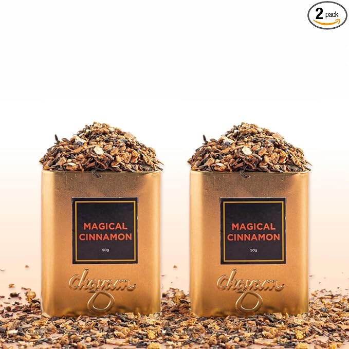 CHAYAM Magical Cinnamon Tea Tin – Green Tea Loose Leaf, 50g (1.76 oz) Each – With Sweet Clove, Star Anise & Orange Peel – Spiced Herbal Tea – Lightly Caffeinated – Gift Tin