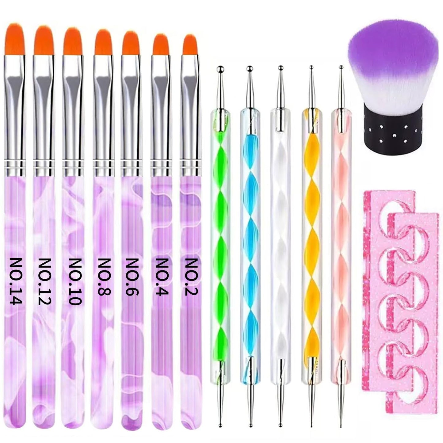 Purple Nail Art Brush Set, 7Pcs Gel Nail Brushes With Dotting Tools, Dusting Brush, Toe Separator, Manicure Tool Kit for Acrylic Application, Builder Gel. Gel Polish Paint, Nails Art Design