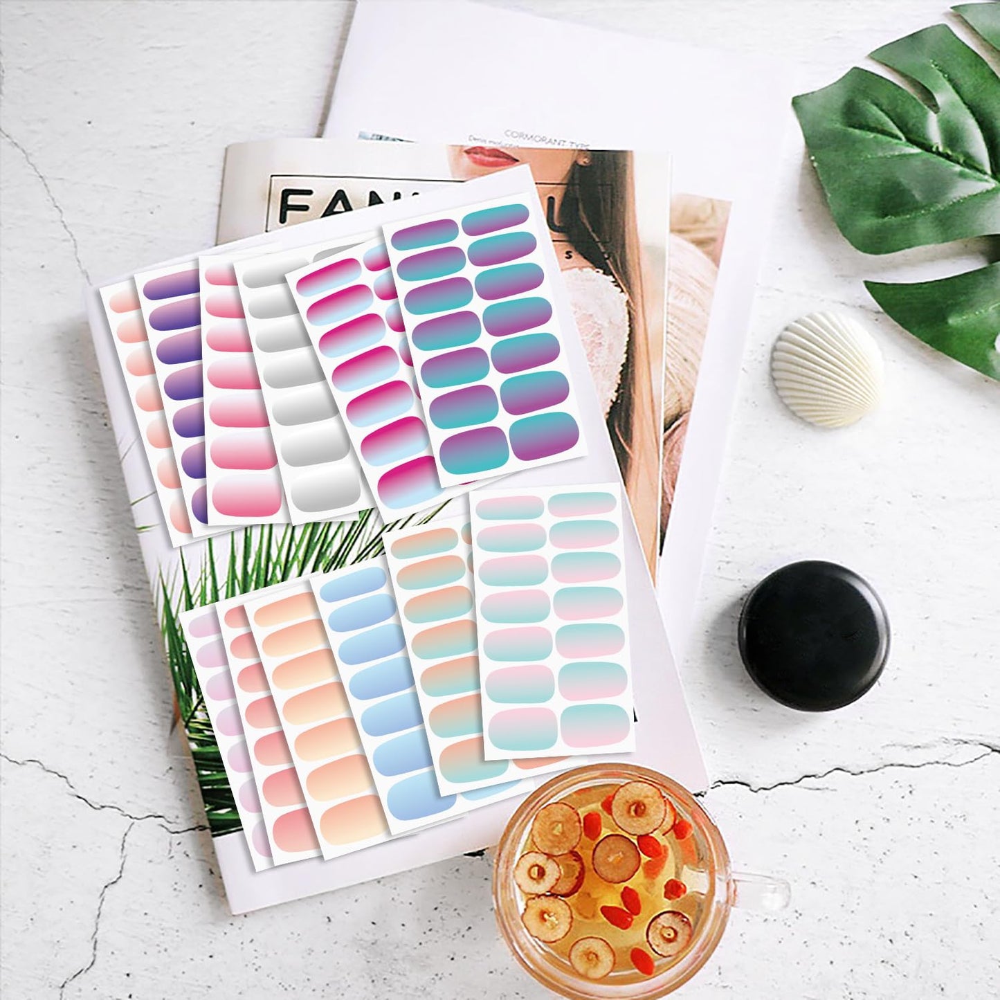 WOKOTO 20 Sheets 280 Pieces 3D Solid Gradient Cat Eye Nail Polish Strips, Gel Nail Stickers Full Wraps Press On Nails for Women Nail Art Gel Stickers Wraps Stick On Nails Polish Stickers