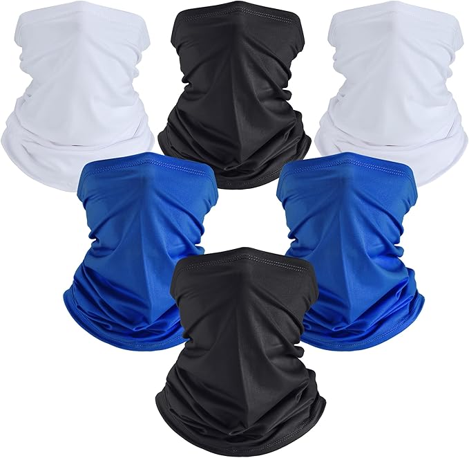 Geyoga 6 Pieces Winter Face Mask for Men UV Protection Mask Sunscreen Breathable Windproof Neck Gaiters Scarf Fishing Cycling Running (Black, White, Royal Blue)