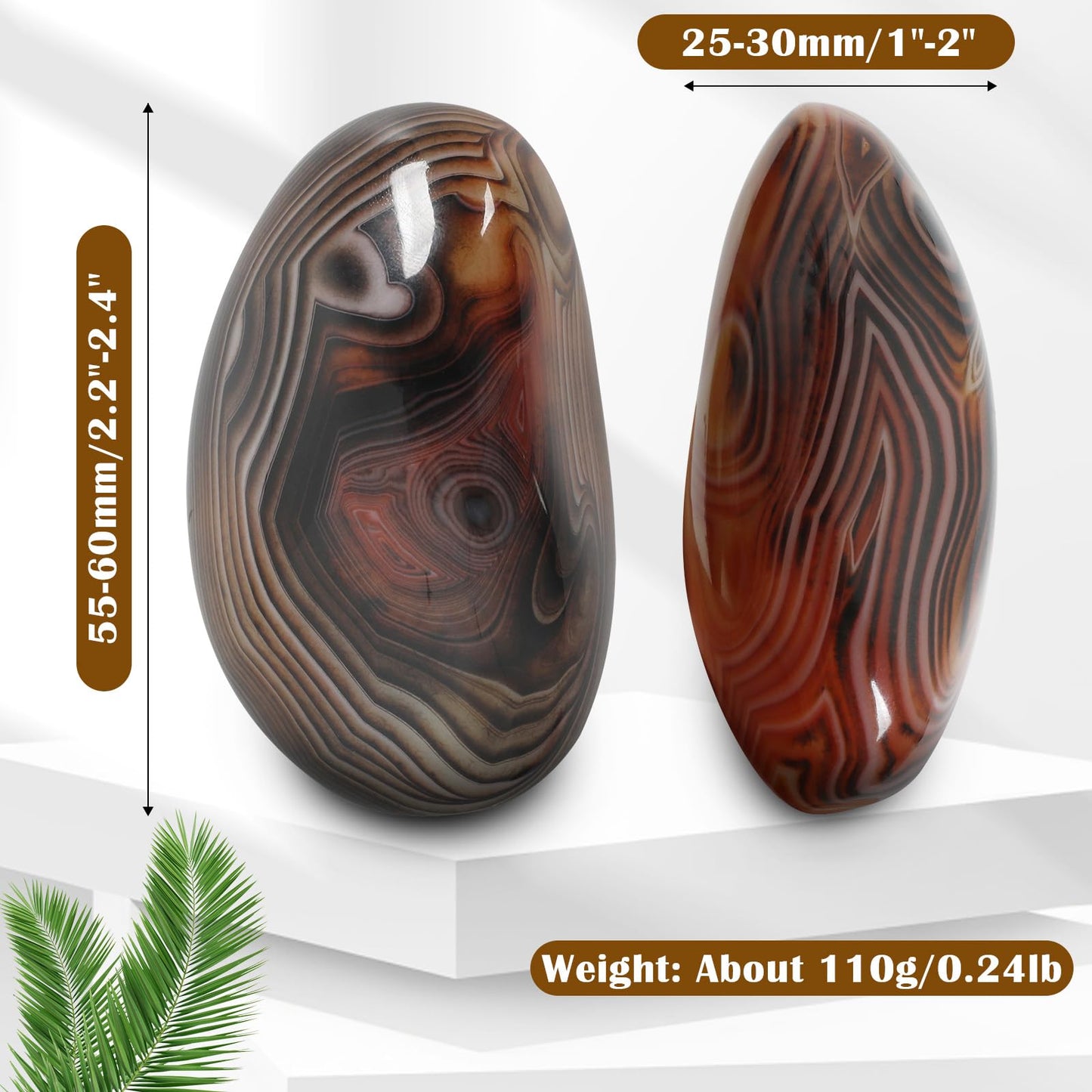 Sardonyx Palm Stone-2 Pcs Sardonyx Banded Agate Stone Pocket Energy Stone, Smooth Healing Crystal Worry Stone