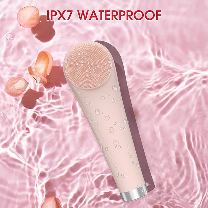 Facial Cleaning Brush, Facial Scrub Waterproof Facial Scrub Brush, Men & Women Rechargeable Facial Electric Facial Scrub Cleansing Brush Pink