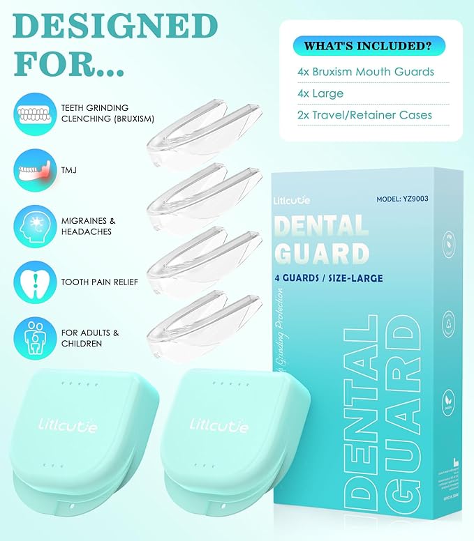 Mouth Guard for Grinding Teeth at Night,Upgraded Safety EVA Material, Night Guards for Teeth Grinding, Large (4 Pack),Transparent