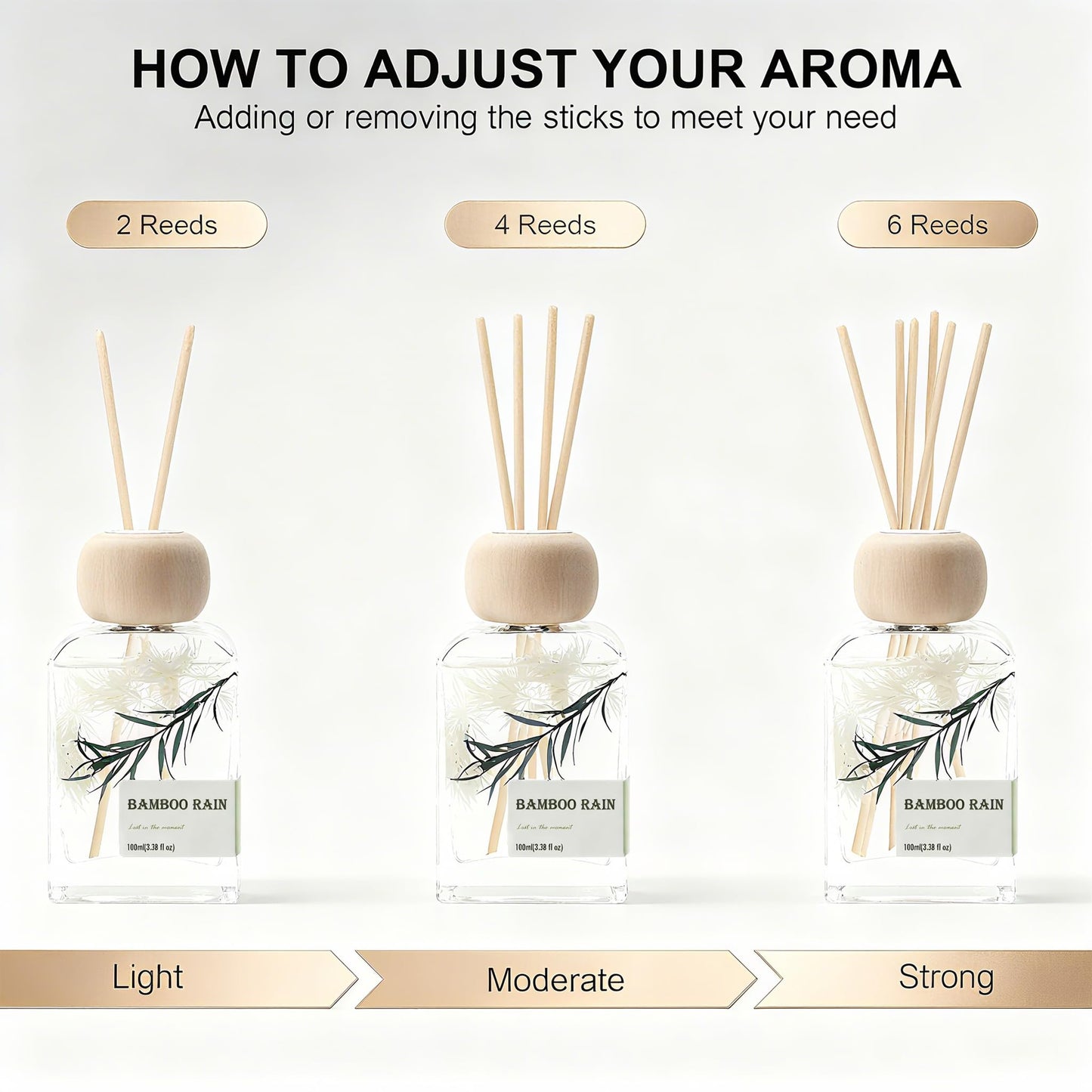 Bamboo Essential Oil Reed Diffuser - 3.34 Fl Oz, Luxury Hotel Collection Diffuser Oil Inspired by Ritz Carlton for Home&Office, Bedroom Living Room Shelf Decor, Accessories,Non-Toxic & Gift Ready