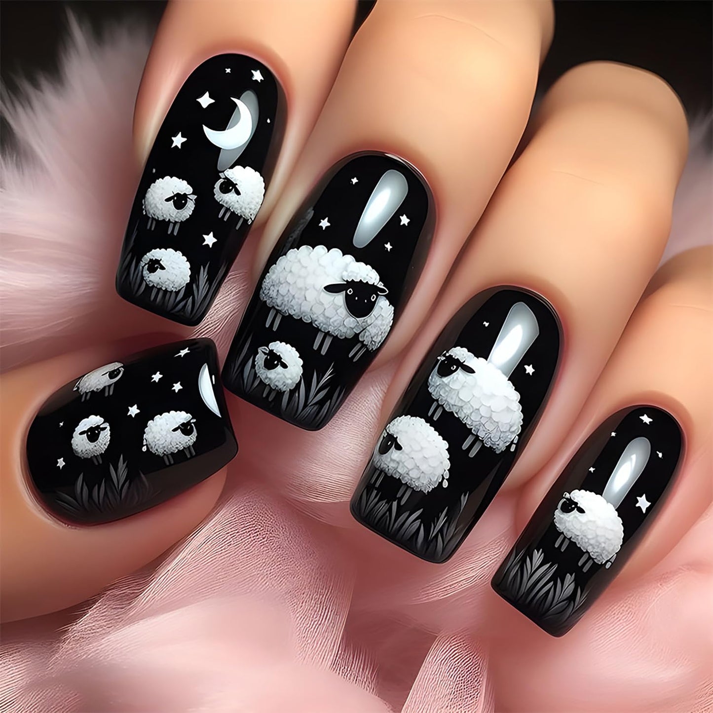 FIEONCIY Press on Nails Square Medium Length Glossy Full Cover Acrylic Square Shaped False Nails with Designs Artificial Short Coffin Fake Nails with Charms Glue ons Fingernails for Women(CY932)