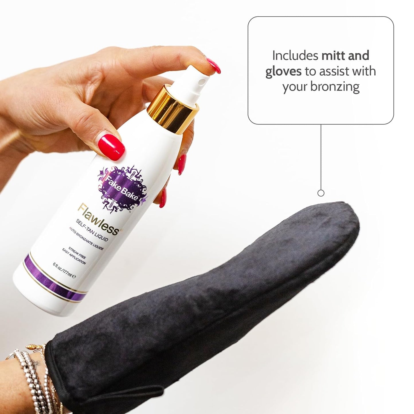 Fake Bake Flawless Self-Tanning Liquid Streak-Free, Long-Lasting Natural Glow For All Skin Tones - Sunless Tanner with Professional Mitt For Easy Application, Black Coconut Scent - 6 oz (Pack of 2)