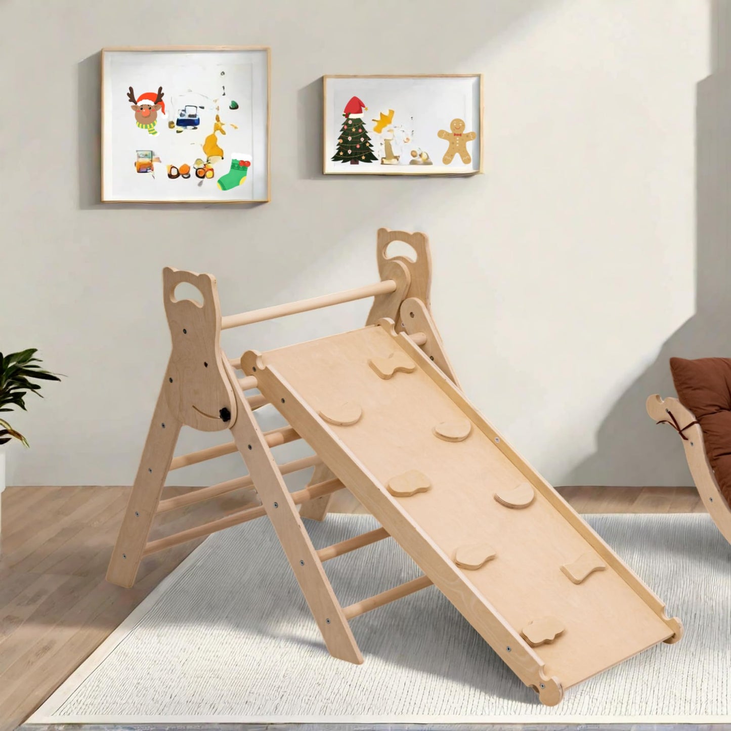 INNOPLAY Large Foldable Toddler Climbing Toys Indoor Jungle Gym, Pikler Triangle Set with Cushion, S-lide and Arch, 7-in-1 Montessori Climbing Set(1.5-6yrs)