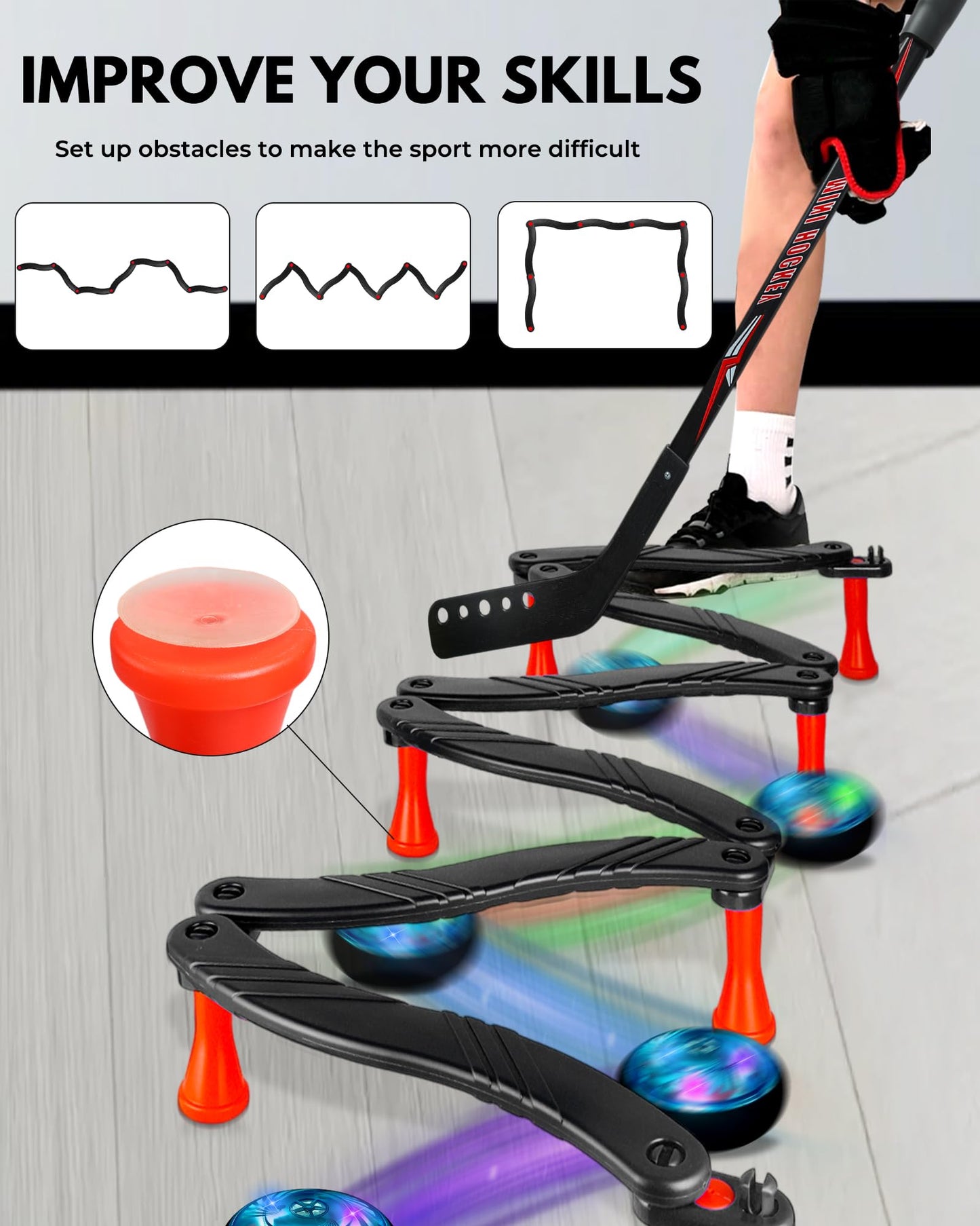 SPORTY PLAY Hockey Stick Handling Trainer – Adjustable Hockey Training Equipment Set with Hover Soccer Ball, Mini Goal & Sticks – Improve Skills & Coordination for Kids & Teens