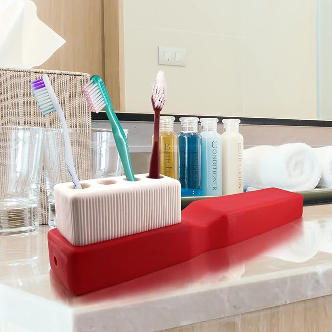 Shatterproof Toothbrush Holder – Fun Giant Toothbrush-Shaped Design for Kids – 4-Slot Stand for Toothbrushes, Pens, or Pencils – Durable PVC with Drainage Hole for Clean & Hygienic Storage