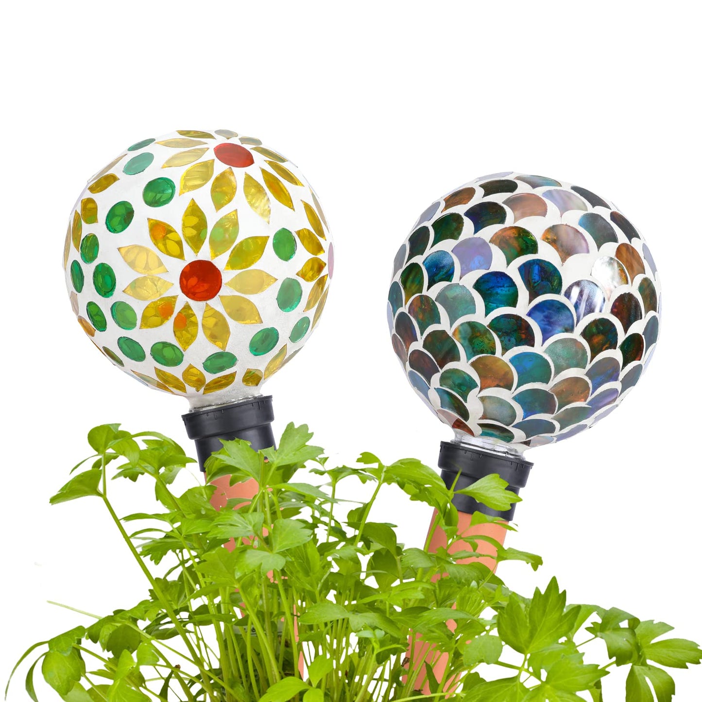 Chonsun Plant Watering Globes Mosaic Self Watering Spikes 2 Pack for Indoor Outdoor Plants Automatic Plant Waterer Plant Watering Devices for Vacations Pot