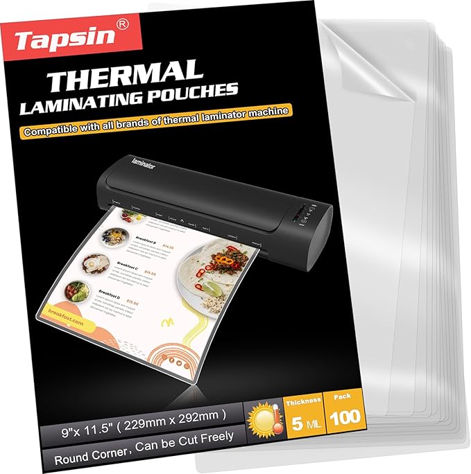 Laminating Sheets 9 x 11.5, 5 Mil Laminating Pouches 100 PCS Clear Thermal Laminate Sheets Holds 8.5 x 11 Inch Sheets, Universal Lamination Paper for Laminator, Photos, Files, Round Corner