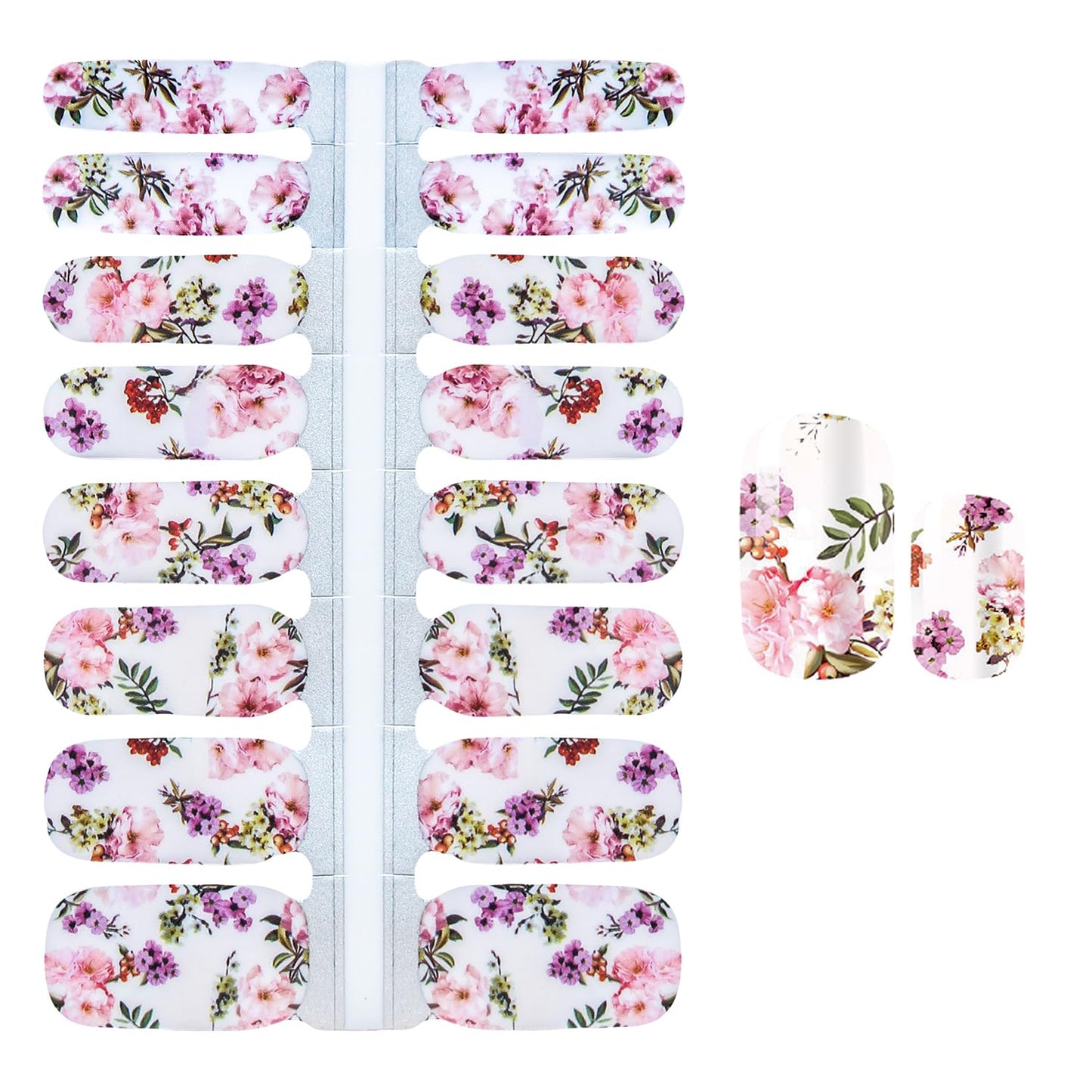 DANNEASY Thicker Nail Polish Strips Flowers Series, 5 Sheets Nail Stickers for Women, Adults, Light Color, Floral Style, Nail Art Stickers and Decals, Self-Adhesive, Single Use