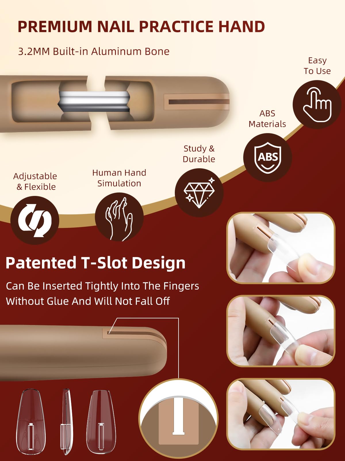 Practice Hand for Acrylic Nails - Nail Tips Won't Fall off Fake Hand - Flexible Movable Nail Practice Hand - Mannequin Hand For Nails - Nail Hand for DIY Nail Manicure