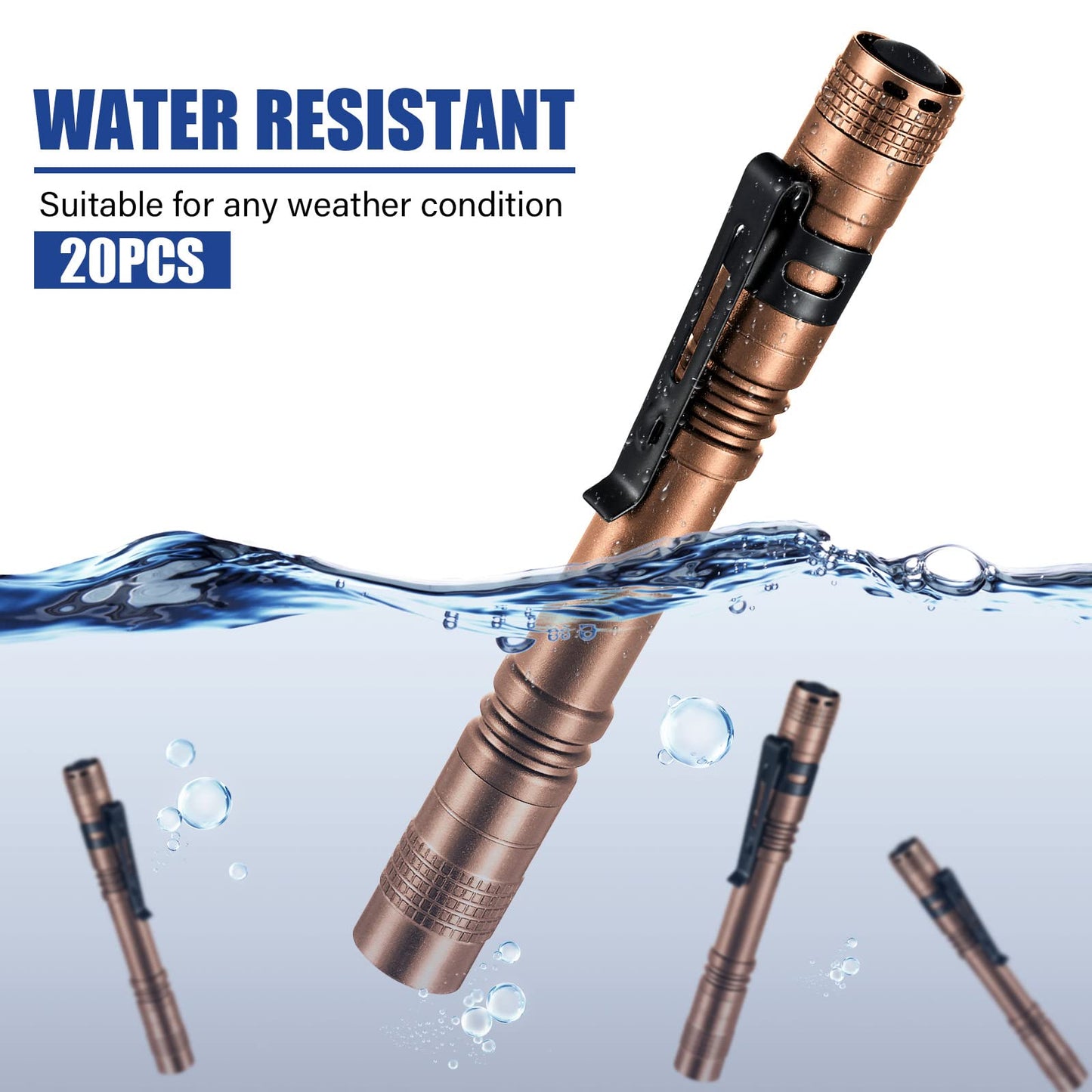 Hortsun 20 Pcs Mini Pen Light Flashlights Father Day Gifts for Men Pocket Flashlights Pen with Clip Small LED Handheld Slim Torches Without Battery(5.12 Inch,Brown)