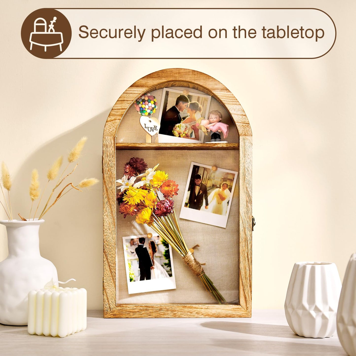 DGWJSU Shadow Box Frame 10x16 Large Shadow Boxes Display Cases with Linen Back and Removable Shelves, Picture Frame Wedding Bouquet Memorabilia Medals Photos Memory Box for Keepsakes, Carbonized Brown