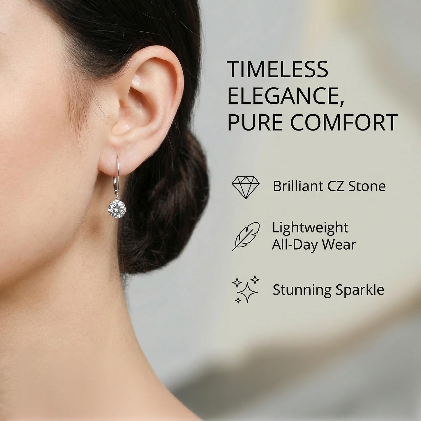 MAX + STONE Gold Leverback Cubic Zirconia Dangle Drop Earrings for Women | 2 CT.TW 14k Real White Gold