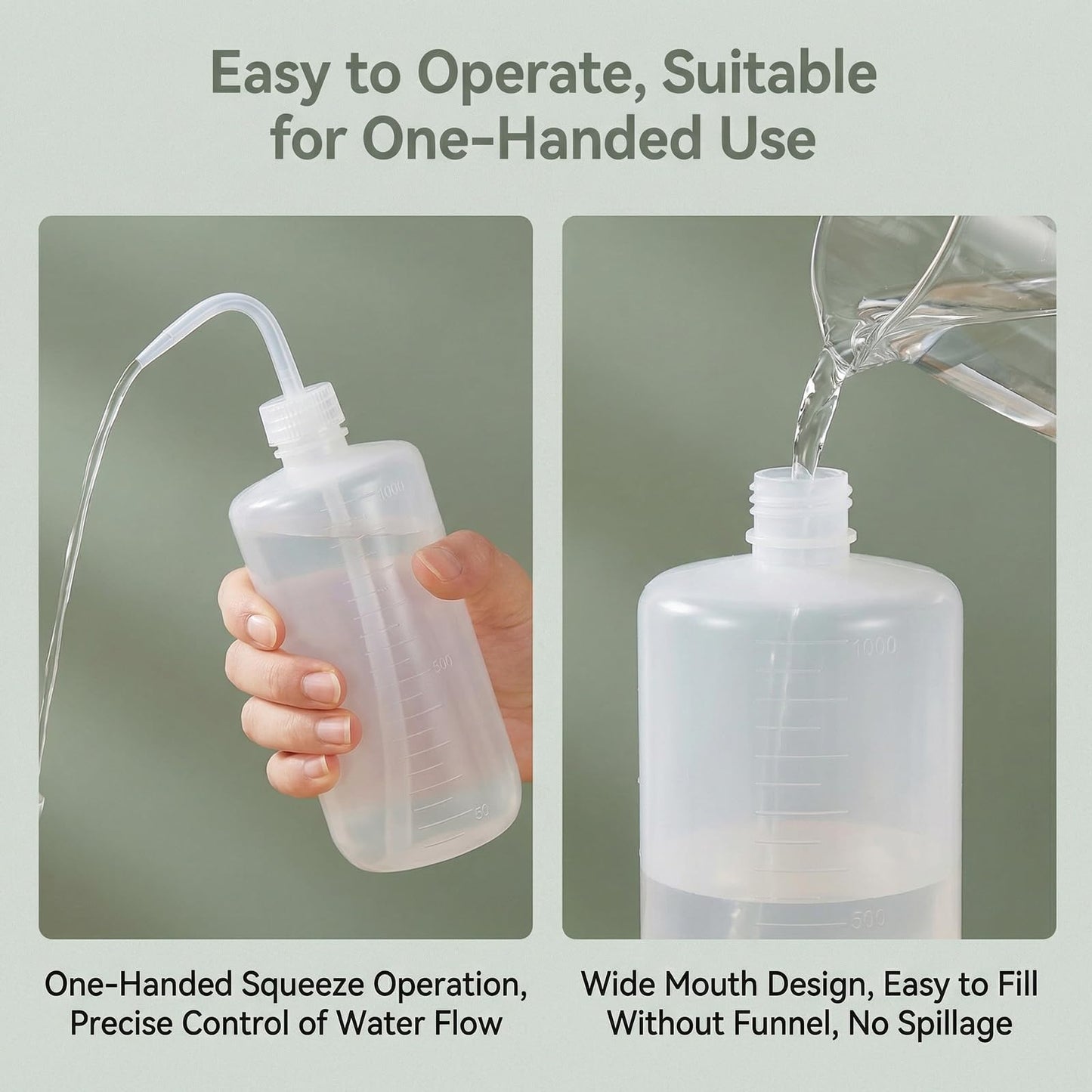 2PCS 1000ml Empty Clear Plastic Plant Flower Succulent Watering Bent Mouth Watering Cans Measuring Squeeze Bottle for Home Garden Use