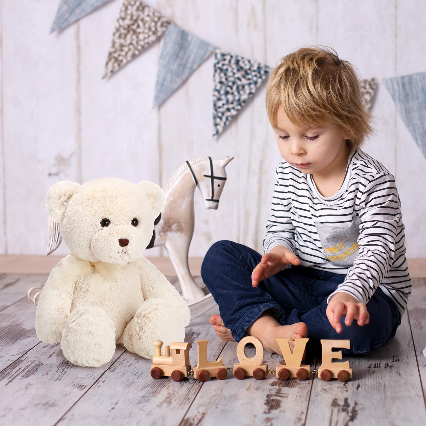 HyDren 2 Pack Bear Stuffed Animals 18 Inch Cuddly Stuffed Bear Plushies with Bow for Birthday Gifts Baby Shower Decors Valentines Party Decors(Beige, Light Brown)