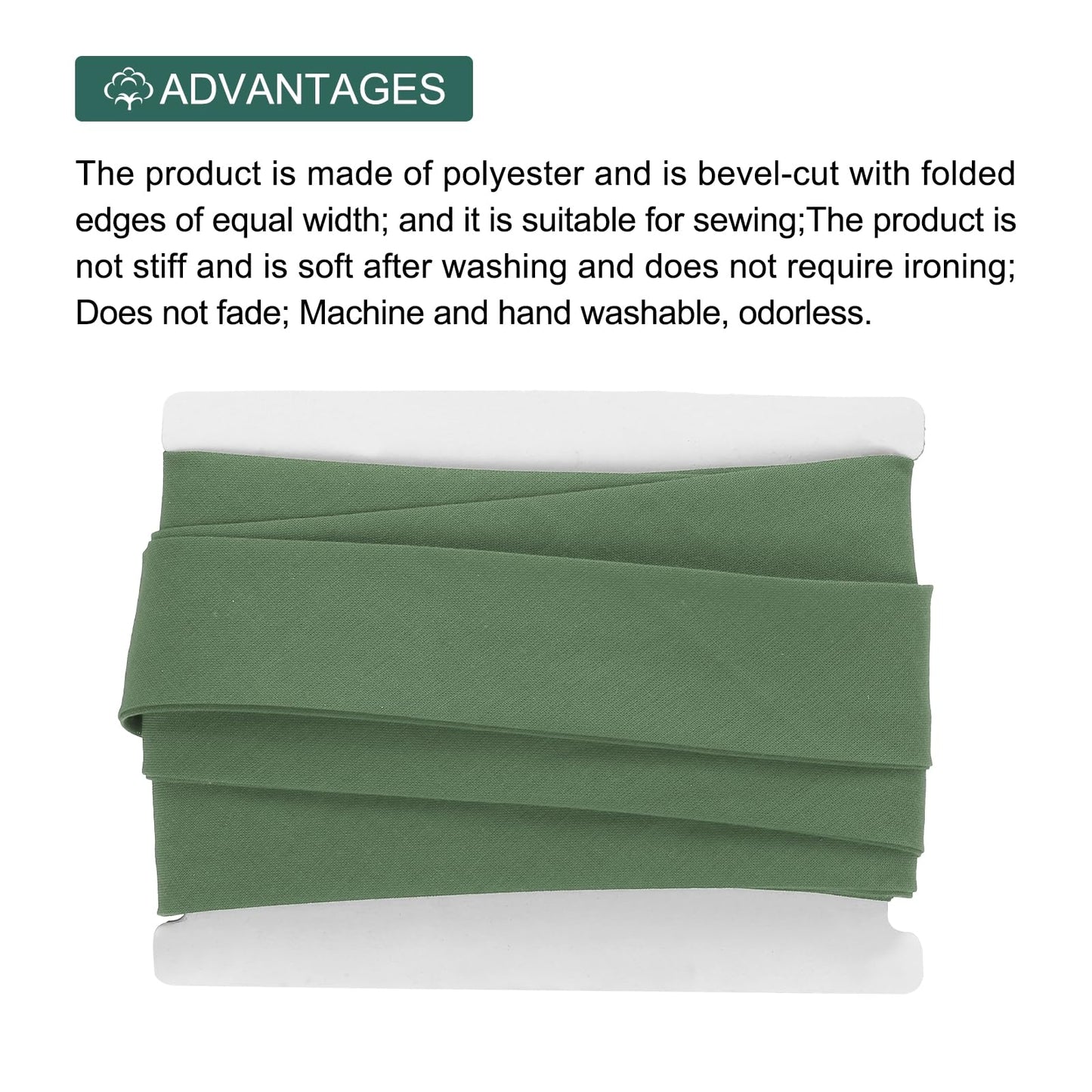 MECCANIXITY 1 Inch Double Fold Bias Tape Continuous Bulk Cotton Bias Tape for Sewing Seaming Quilting Hemming Binding Crafts (Army Green 6 Yards)