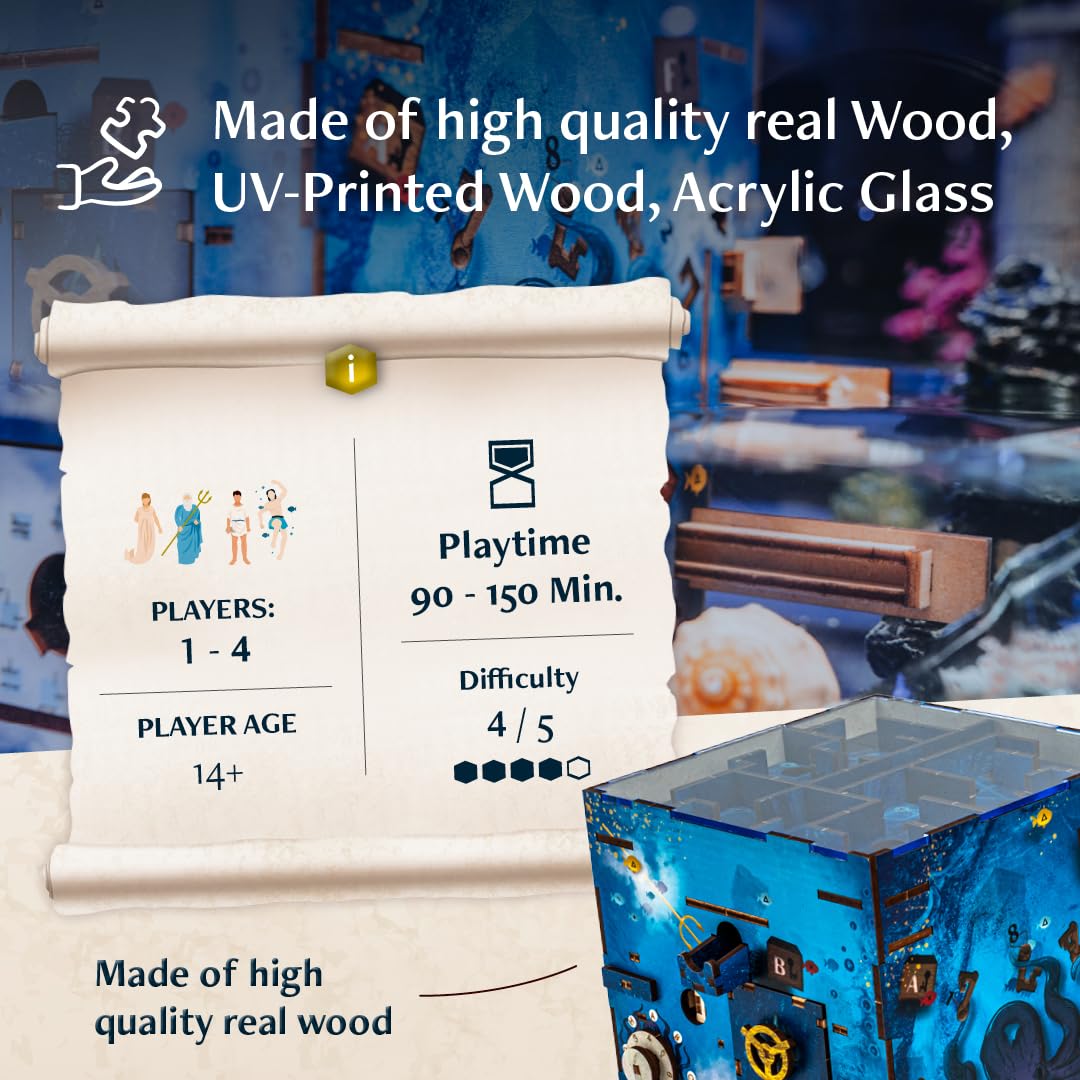 INSCAPE Atlantis Labyrinth Puzzle Box - Escape Room Game in A Box for Adults - Cluebox - Maze - Mind Puzzles for Adults - 3D Wooden Puzzle Boxes with Hidden Compartments
