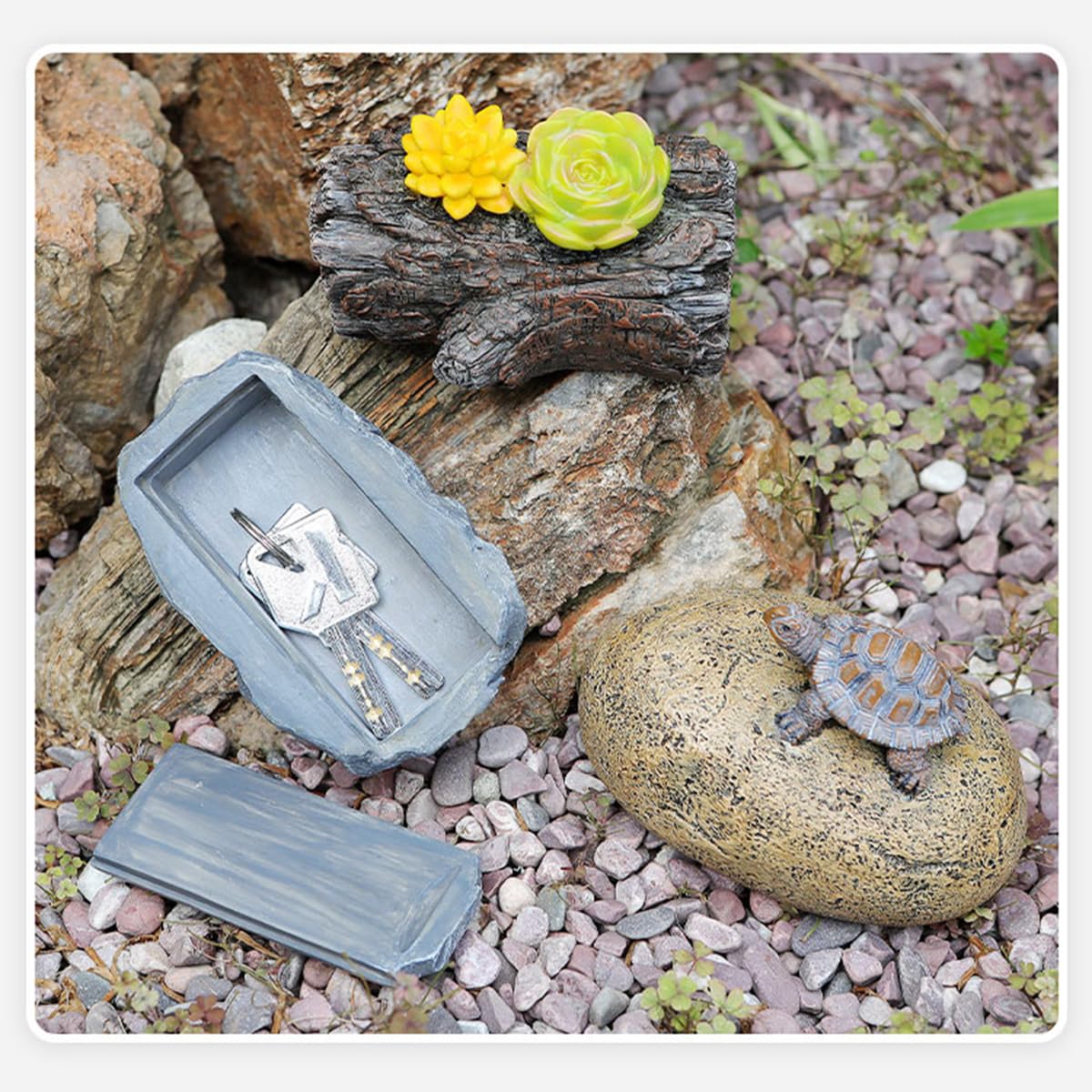 Hidden key Holder, Hide a Spare Key Fake Tree Stump Succulent Planter, Resin Secret Storage Box for Outdoor Garden Yard Patio Landscaping or Geocaching