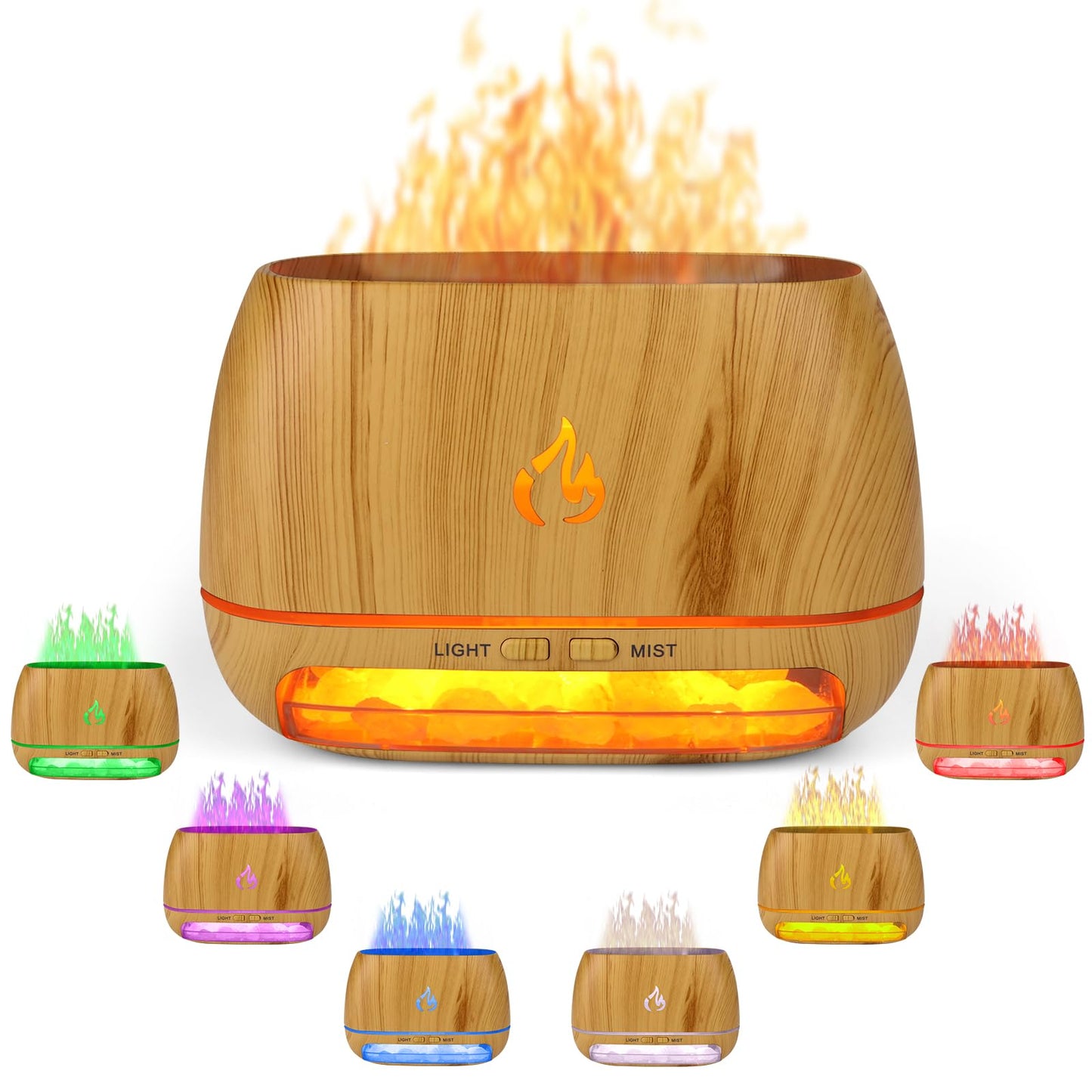 3-in-1 Ultrasonic Essential Oil Diffuser & Himalayan Salt Lamp Diffuser & 7 Colors Changing Oil Diffuser,100% Pure Himalayan Pink Salt Rock, Waterless Auto off-200ml (Wooden Grain)