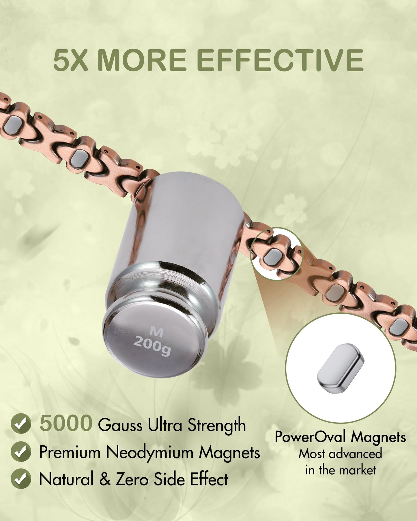 Feraco Pure Copper Bracelets for Women, 5X Ultra Strength Magnetic Bracelet with 5000 Gauss Neodymium Magnets & Upgraded Butterfly Clasp, Adjustable Jewelry Gift (Copper Clover)