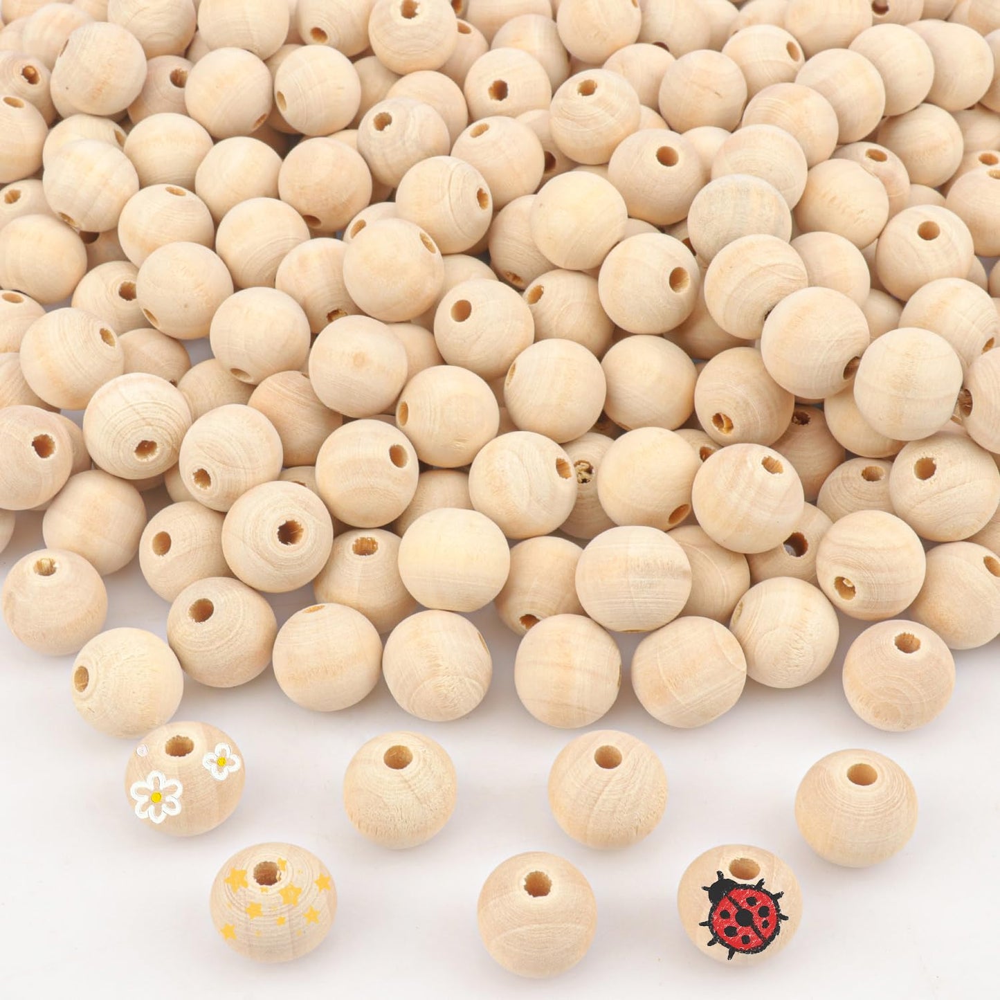 Yiksonyo 700 PCS 20 mm Wooden Beads with Hole, Beige Round Wooden Beads for Crafts, DIY Projects, and Home Decoration