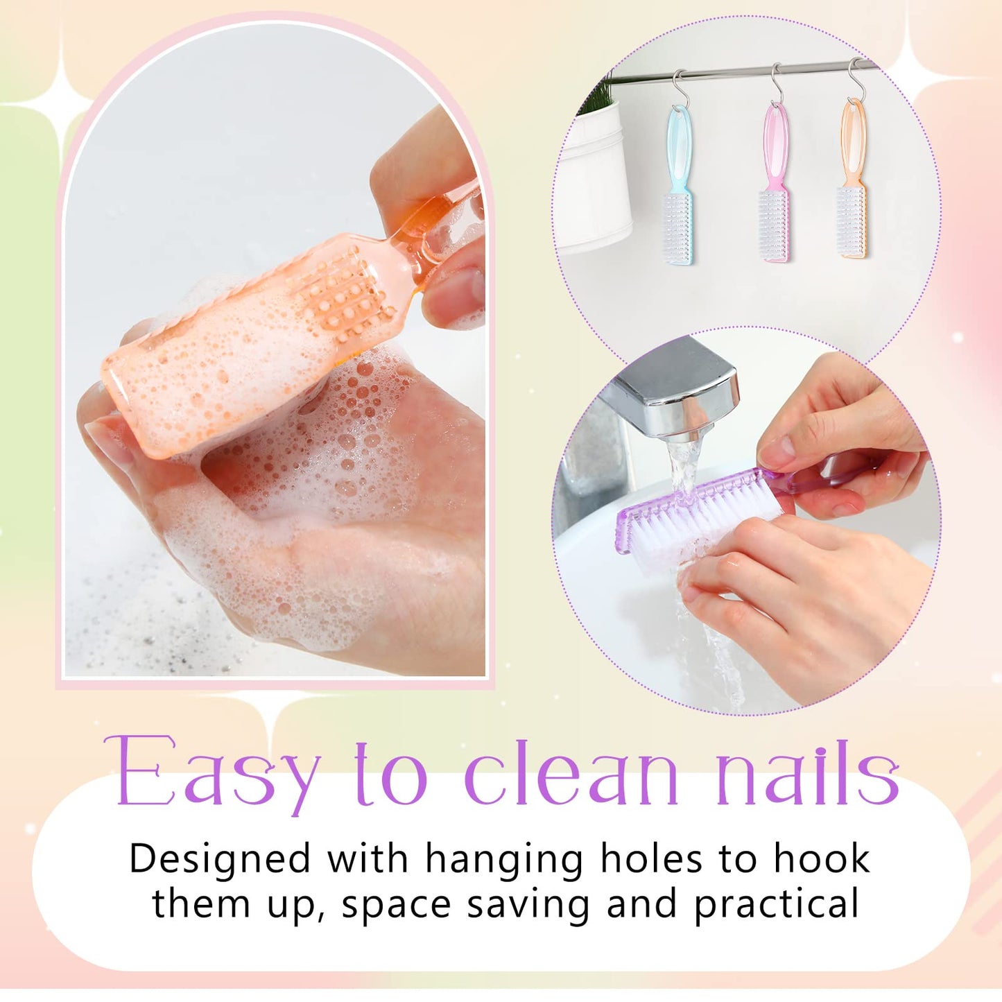 Patelai 100 Pieces Handle Grip Nail Brush Bulk for Cleaning Fingernails Toes Scrub Manicure Pedicure (Colorful)