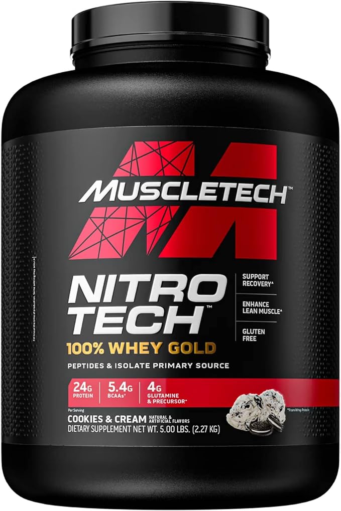 Muscletech Whey Protein Powder |MuscleTech Nitro-Tech Whey Gold Protein Powder |Whey Protein Isolate Smoothie Mix |Protein Powder for Women & Men |Cookies and Cream Protein Powder, 5 Pound (Pack of 1)