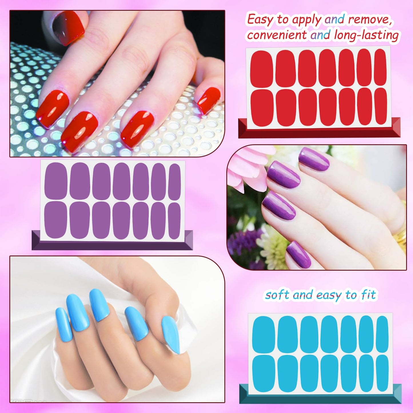 DANNEASY 20 Sheets Nail Stickers Full Nail Wraps Bright Solid Color Nail Polish Strips for Women Gel Nail Strips Self-Adhesive Fingernails Manicure Sticker Nail Art with Nail File, Cuticle Stick