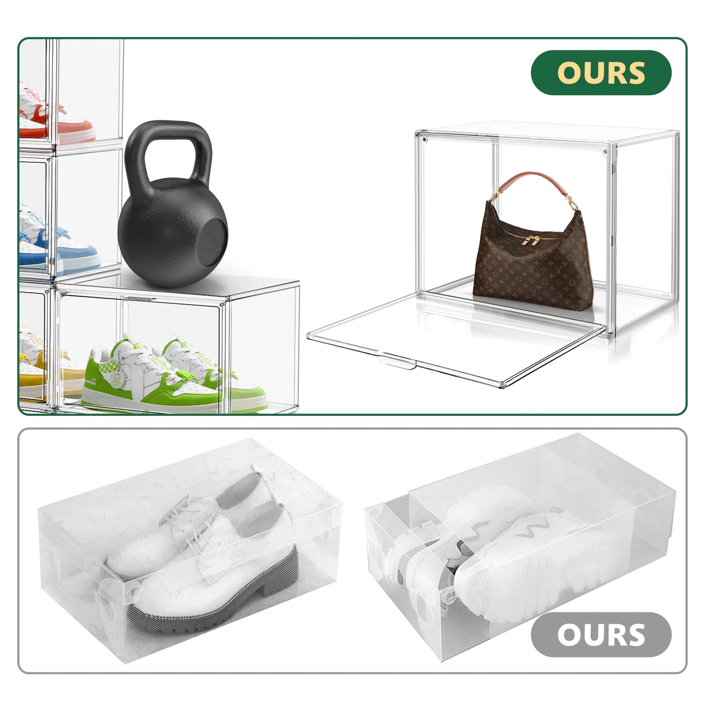 EZJOB 3 Pack X-Large Acrylic Shoe Display Case Size 14 Clear Stackable Handbag Organizer Sneaker Storage Box Shoe Contianers with Magnetic Door Purse Organizer for Closet