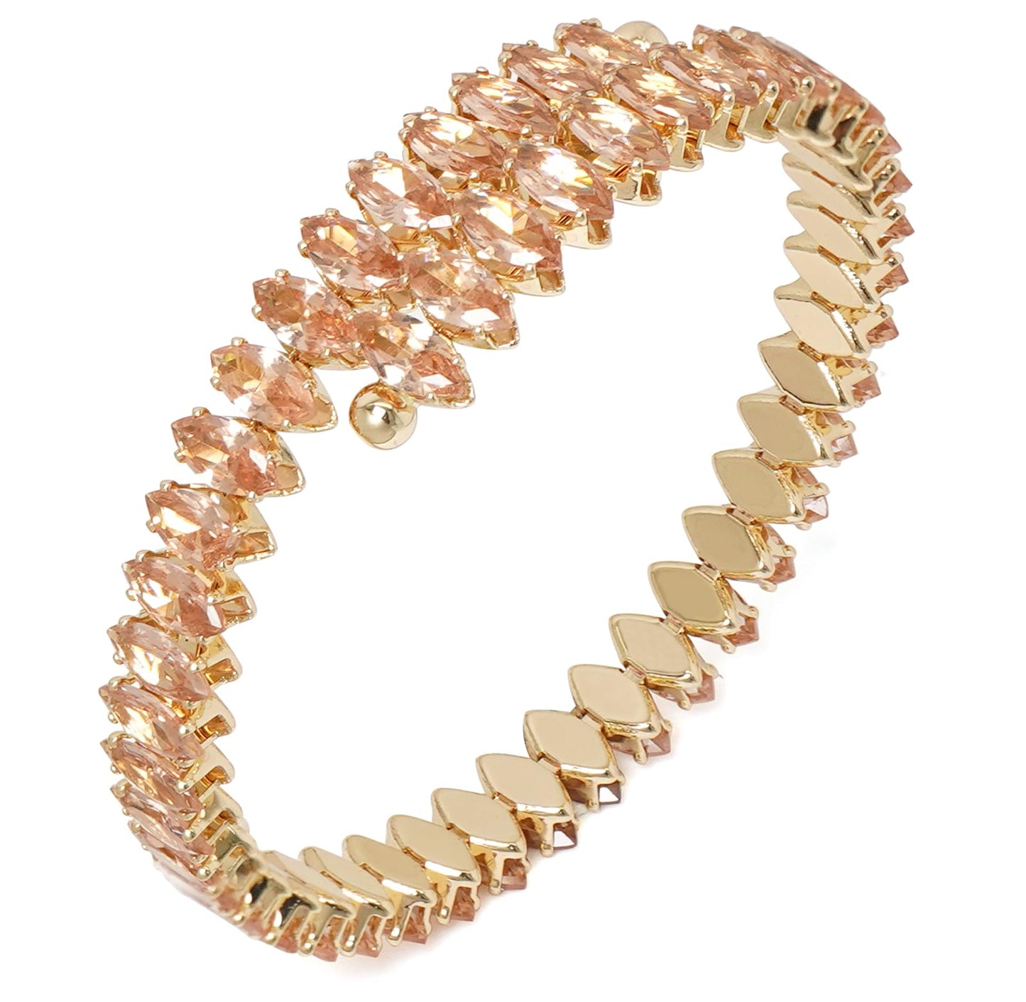 Wovanoo Rhinestone Cuff Bracelet Cubic Zirconia Tennis Bracelets Open Adjustable Bangle for Women Gold Champagne