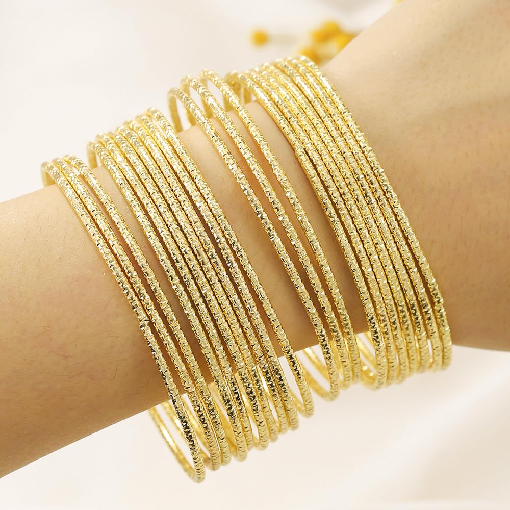 RINTOLER 20Pcs Gold Bangles Bracelets Set for Women - Multi Layer Stackable Textured Thin Bracelets Indian Bangles Boho Jewelry Set (A-20PC Gold)