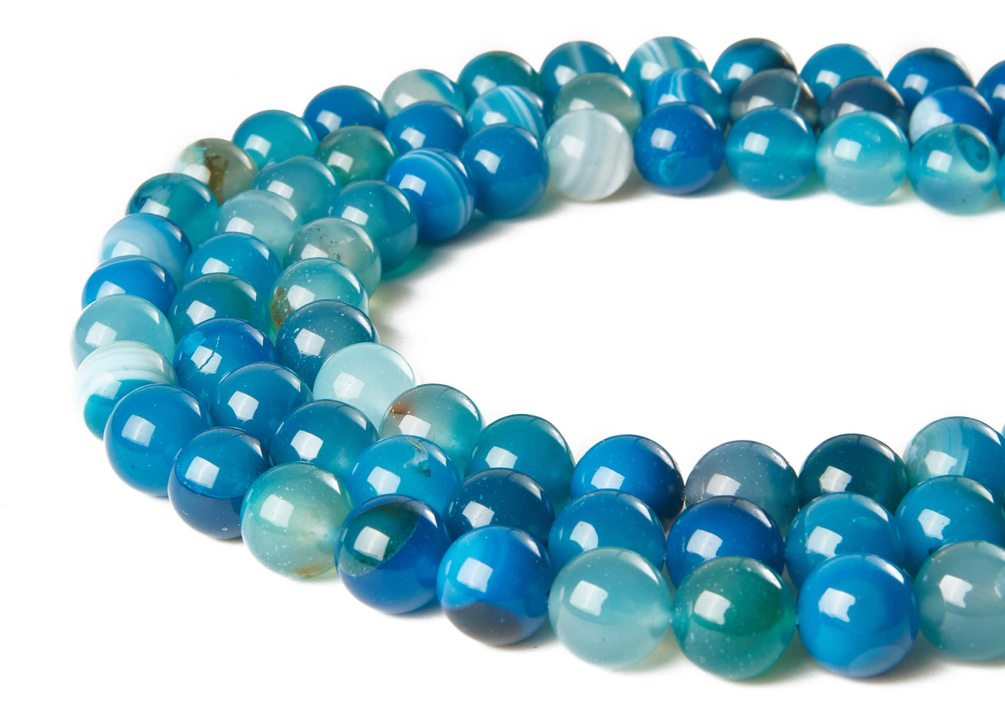60pcs 6mm Blue Stripe Agate Beads Natural Gemstone Beads Round Loose Beads for Jewelry Making