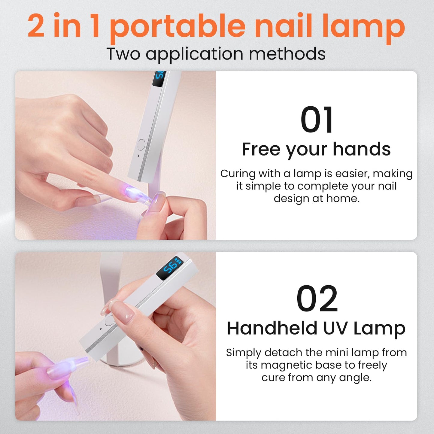 ESUOHYM Mini Handheld Uv Light for Gel Nails with Magnetic Stand for One Finger Nail Dryer with LCD Display Portable Rechargeable Cordless Nail Lamp