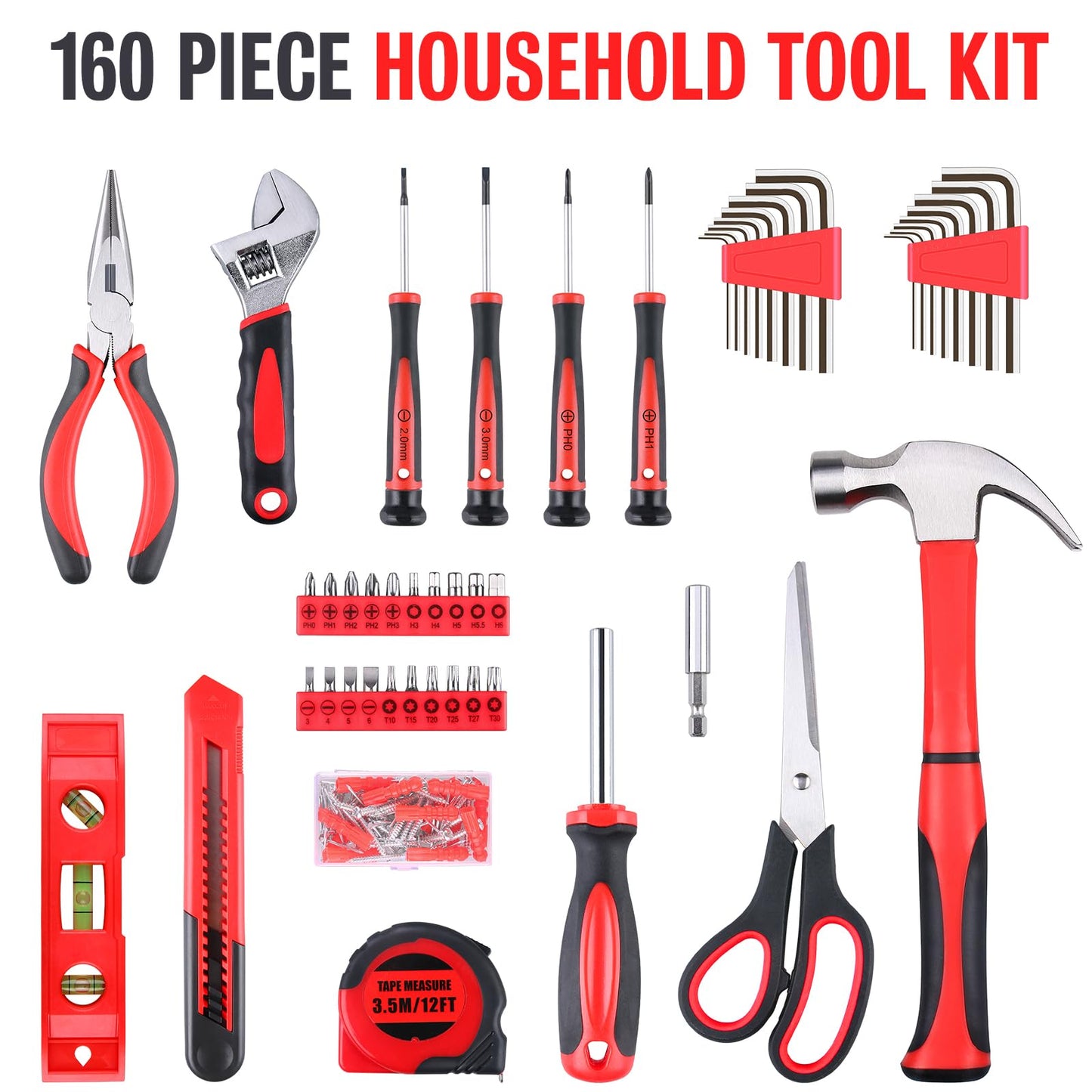 WINNER 160-Piece All-Purpose Household Tool Kit in Delicate Toolbox, Suitable for Both Male and Female, Great for Common Home Repairs, House DIY Project, Garage, Office, Housewarming and Birthday Gift