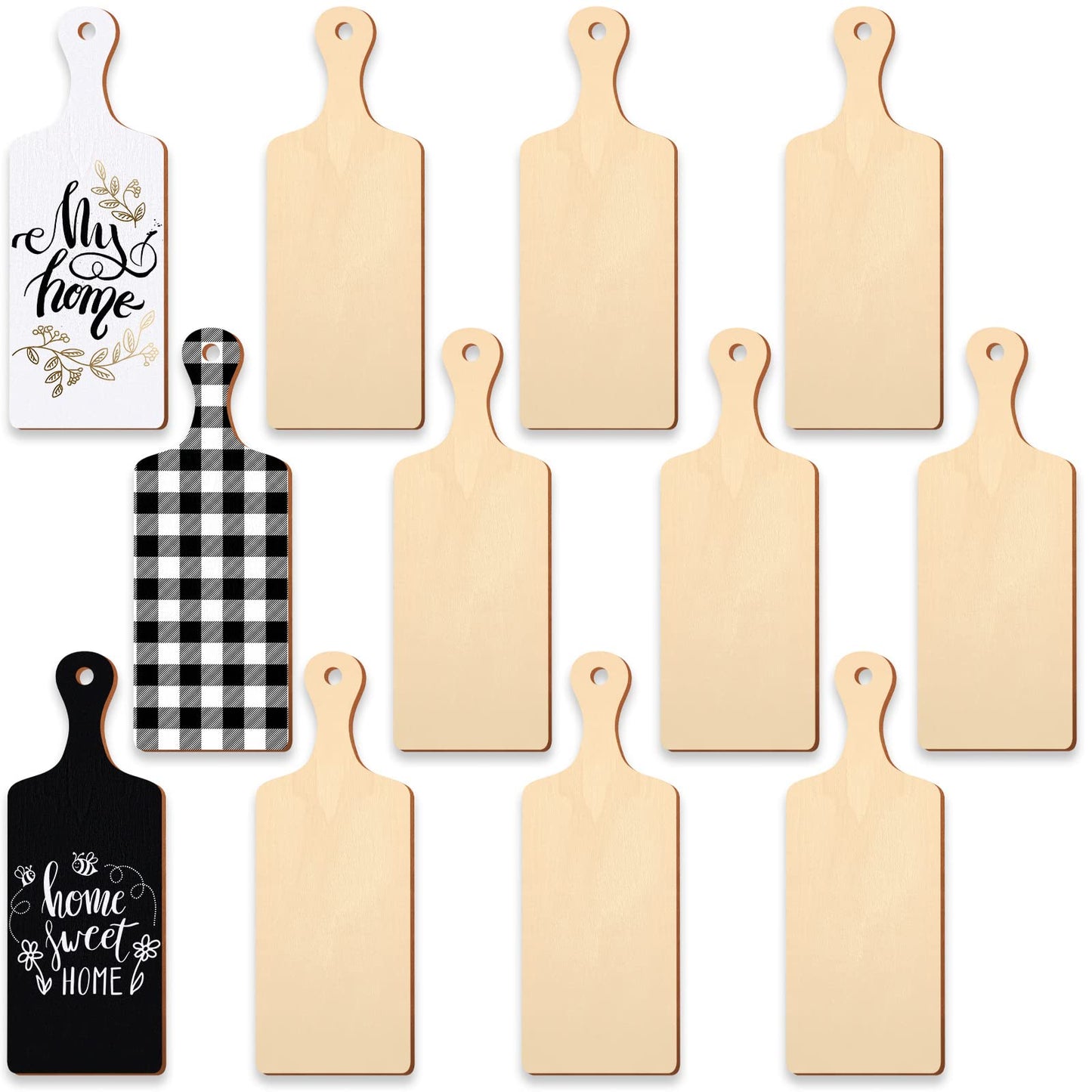 Marsui 12 Pieces Mini Wooden Cutting Board for Craft DIY Chopping Board with Handle Small Craft Charcuterie Tray for Kitchen Cooking Vegetables Decor(9.4 x 3.5 Inch)