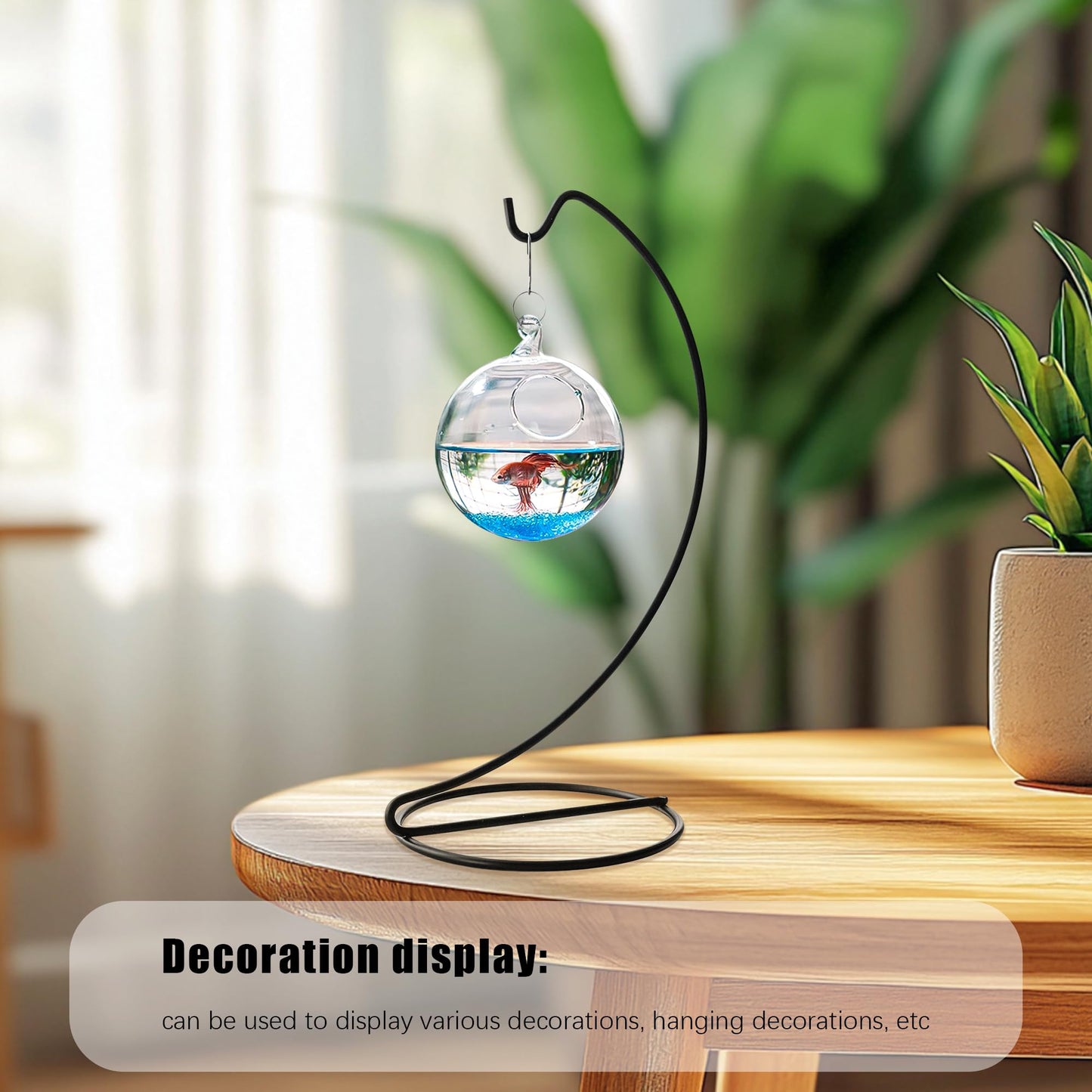 H&D HYALINE & DORA 5 Pack Black Ornaments Display Stands Glass Crystal Witch Ball Holder 9 Inch Christmas Ornament Hanging Hook Patio Planter Terrariums Iron Hanger